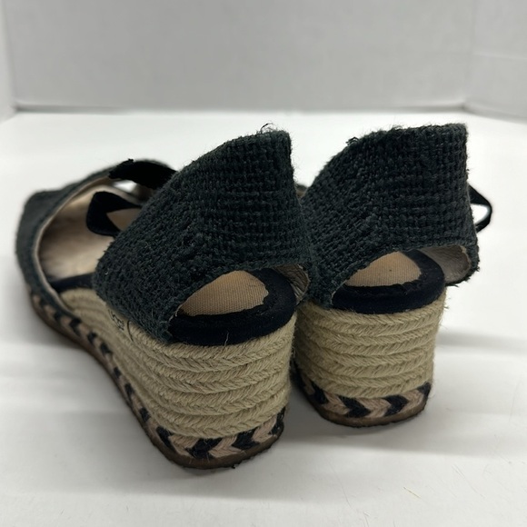 Ugg Wedges Heels Open Toe Sandals Shoes Tie Ankle Strap Espadrilles Black Size 9 - Picture 3 of 10